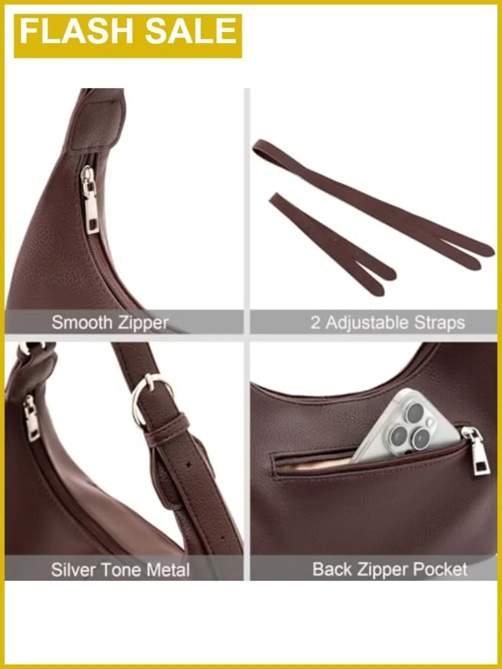 Hobo Shoulder Bag Women Slouchy PU Leather Crossbody Purse Vegan